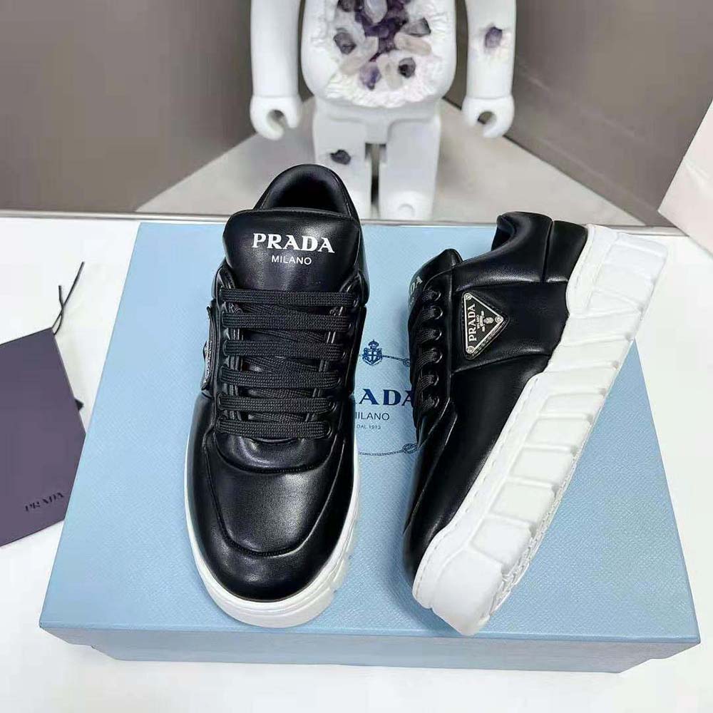 Top view of Prada Women Padded Nappa Leather Sneakers-Black highlighting silhouette
