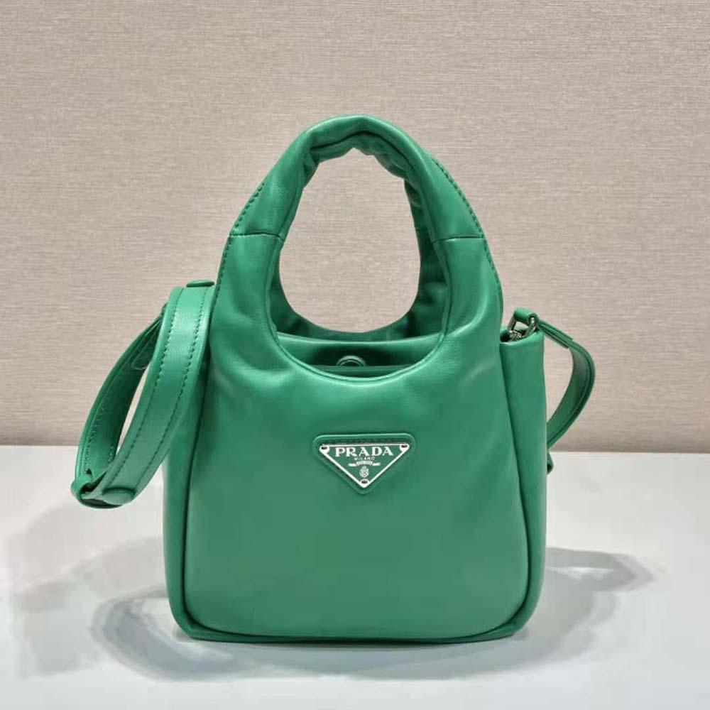 Close-up of padded nappa leather texture on Prada Women Small Padded Bag