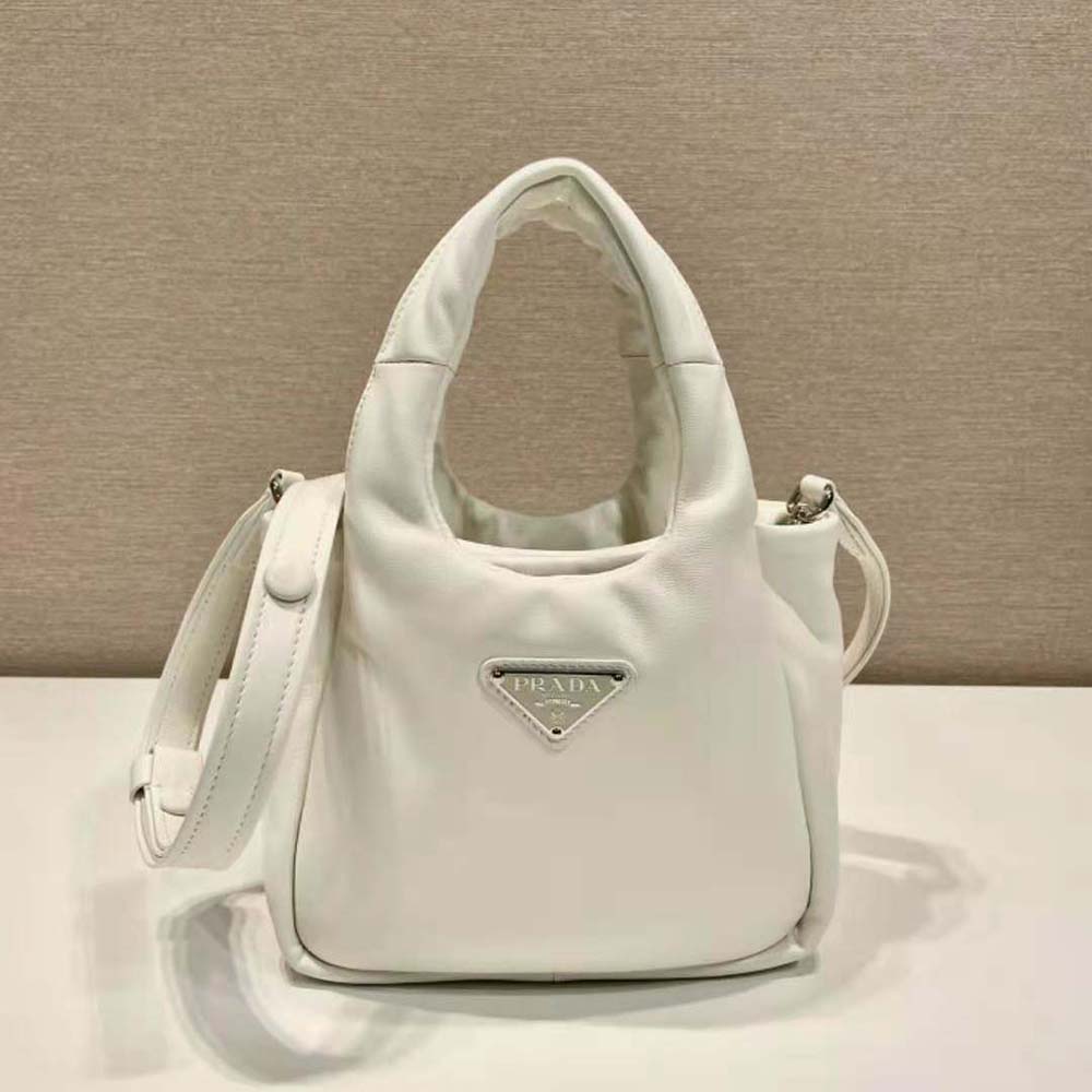 Close-up of gold hardware on Prada Women Small Padded Prada Soft Nappa-Leather Bag-White