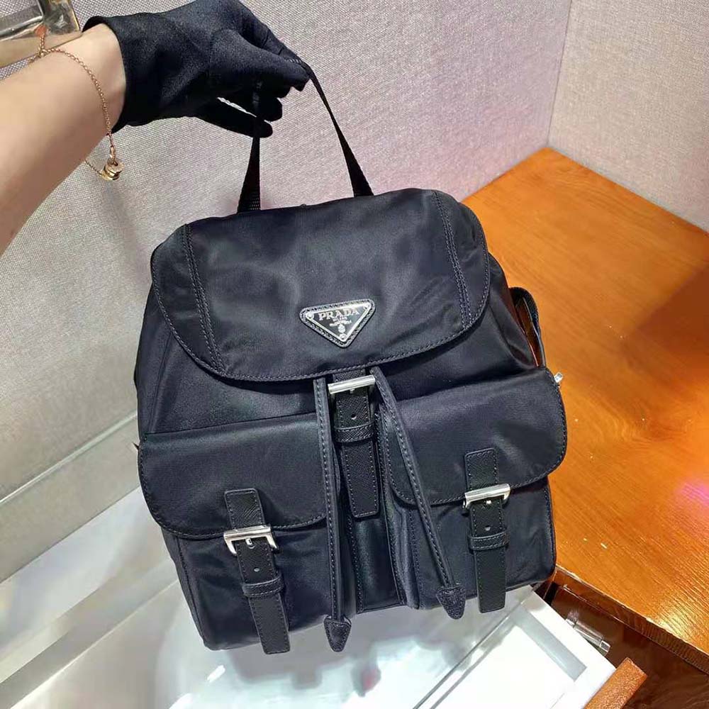 Close-up of Re-Nylon fabric texture on Prada Women Small Re-Nylon Backpack-Black
