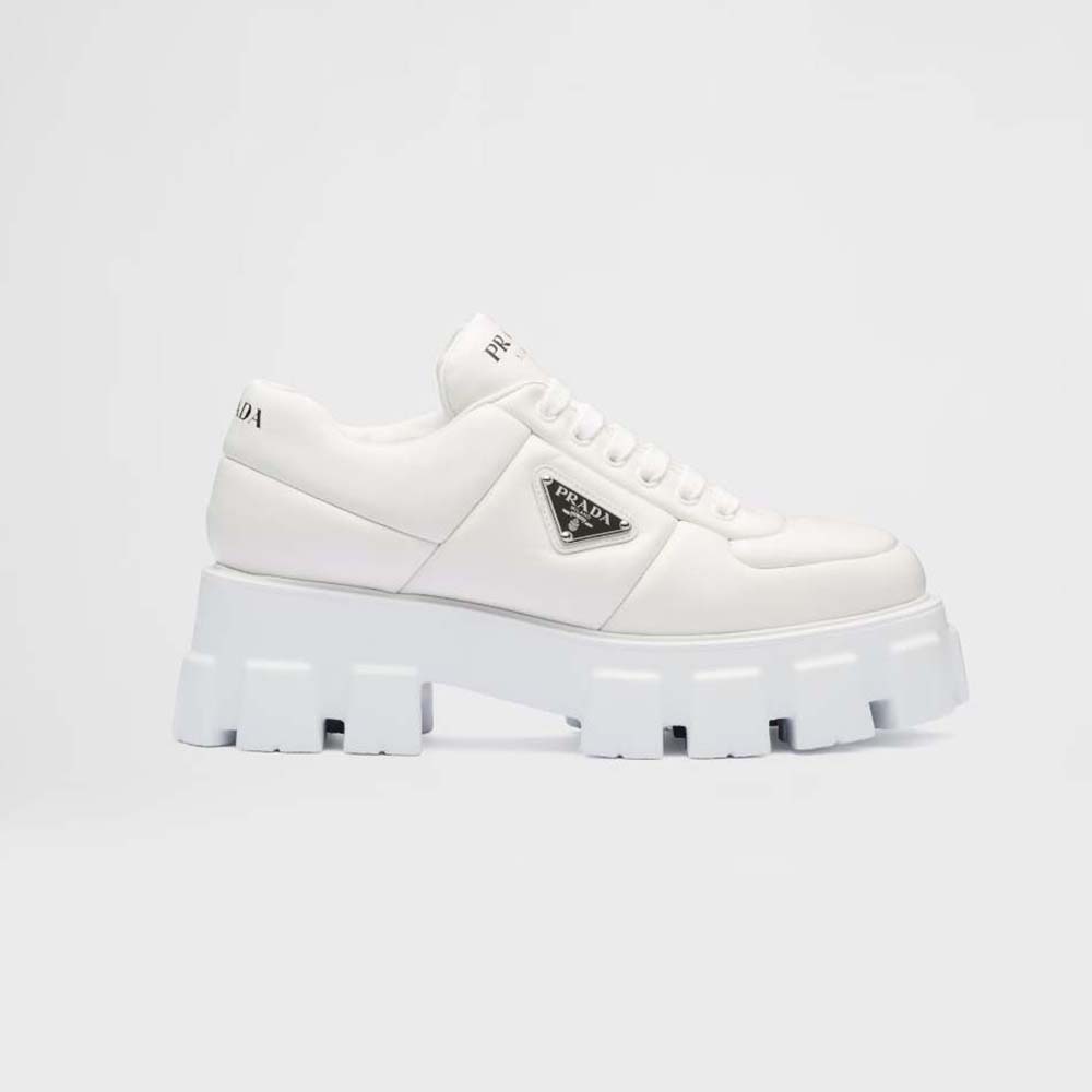 Side profile of Prada Women Soft Padded Nappa Leather Lace-up Shoes-White