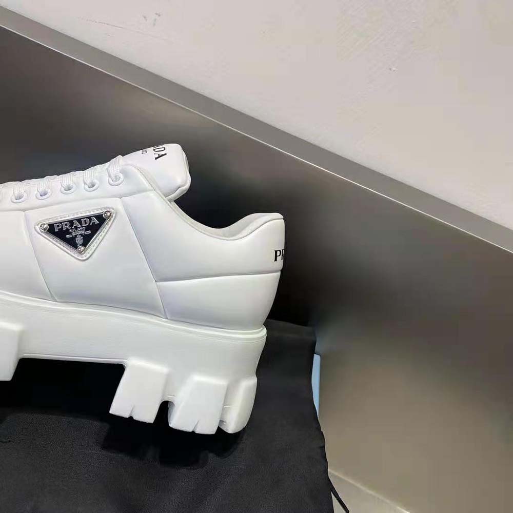 Prada Women Soft Padded Nappa Leather Lace-up Shoes-White - image 9