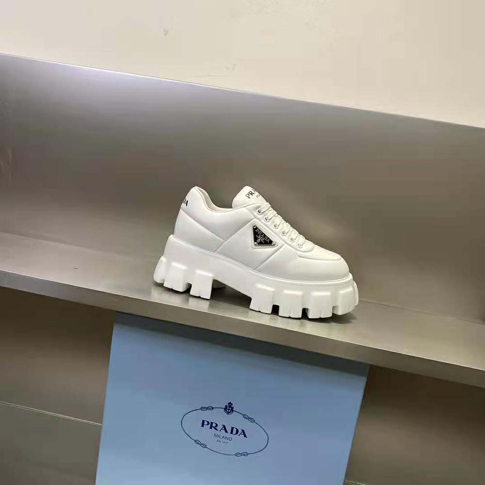 Prada Women Soft Padded Nappa Leather Lace-up Shoes-White - image 5
