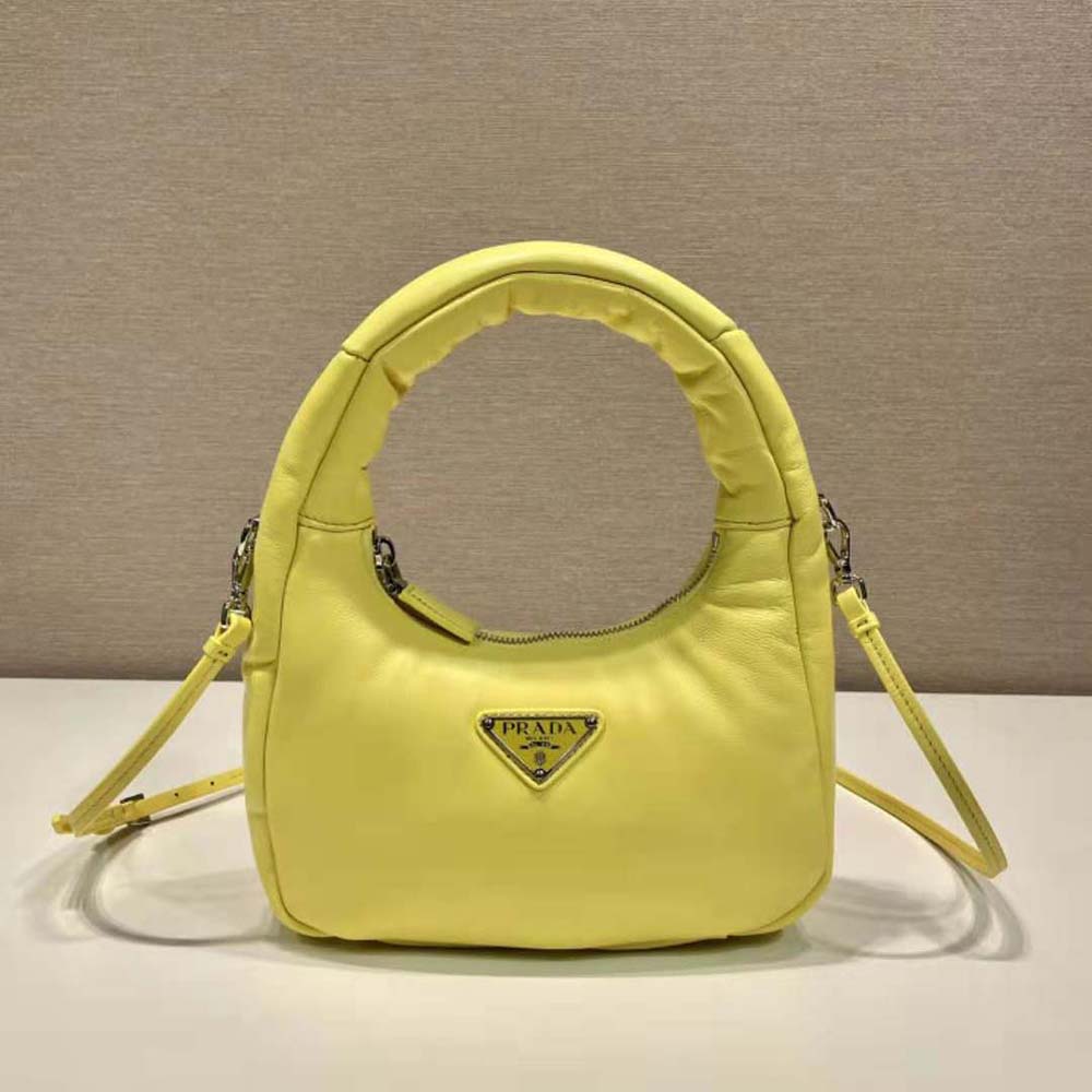 Close-up of gold-tone hardware on Prada Women Soft Padded Nappa Leather Mini-Bag-Yellow