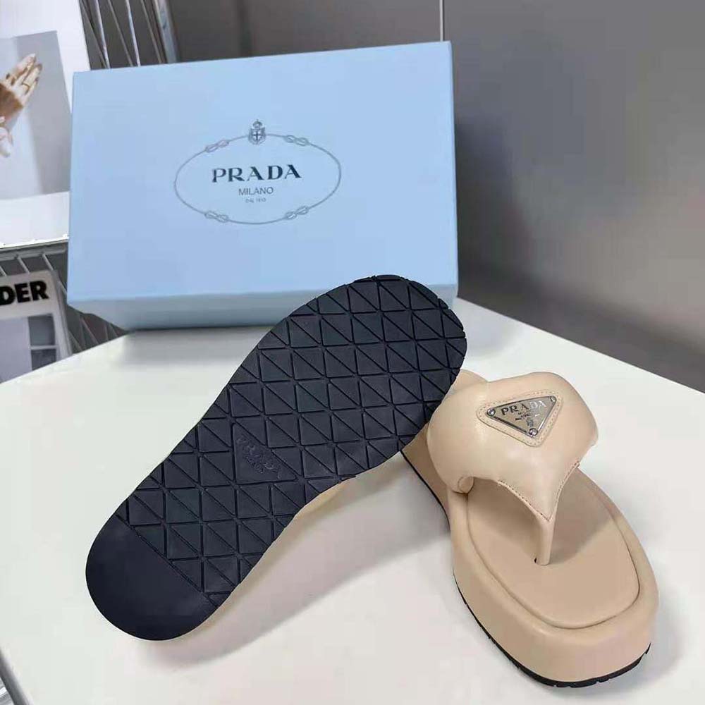 Prada Women Soft Padded Nappa Leather Thong Wedge Sandals - image 9