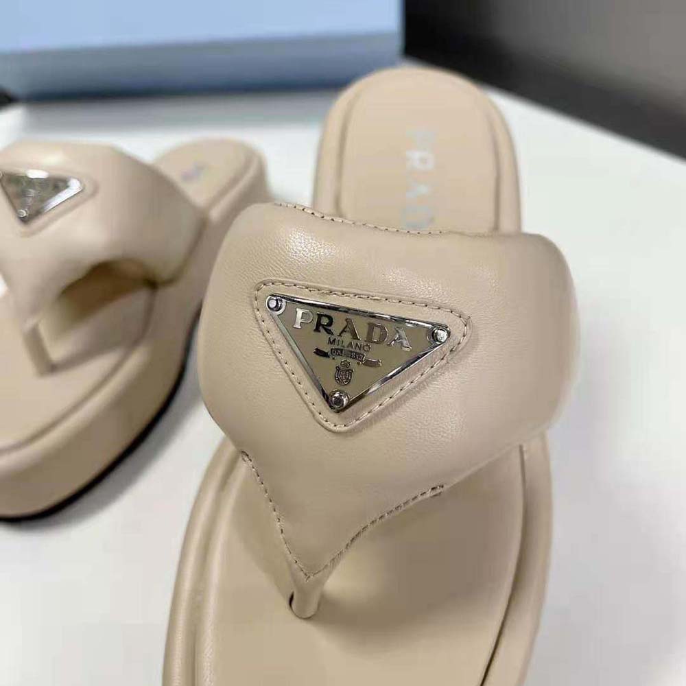 Prada Women Soft Padded Nappa Leather Thong Wedge Sandals - image 7