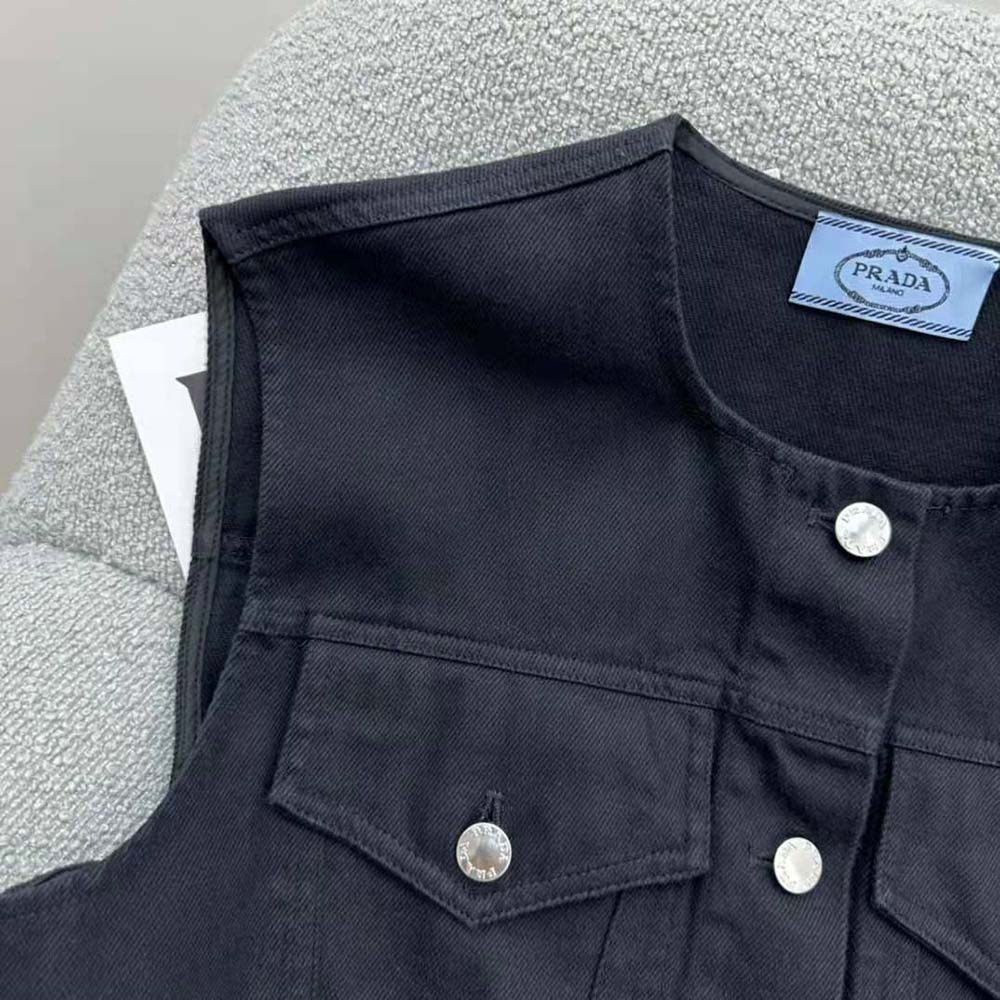 Prada Women Stretch Denim Vest with Triangle Logo - image 5