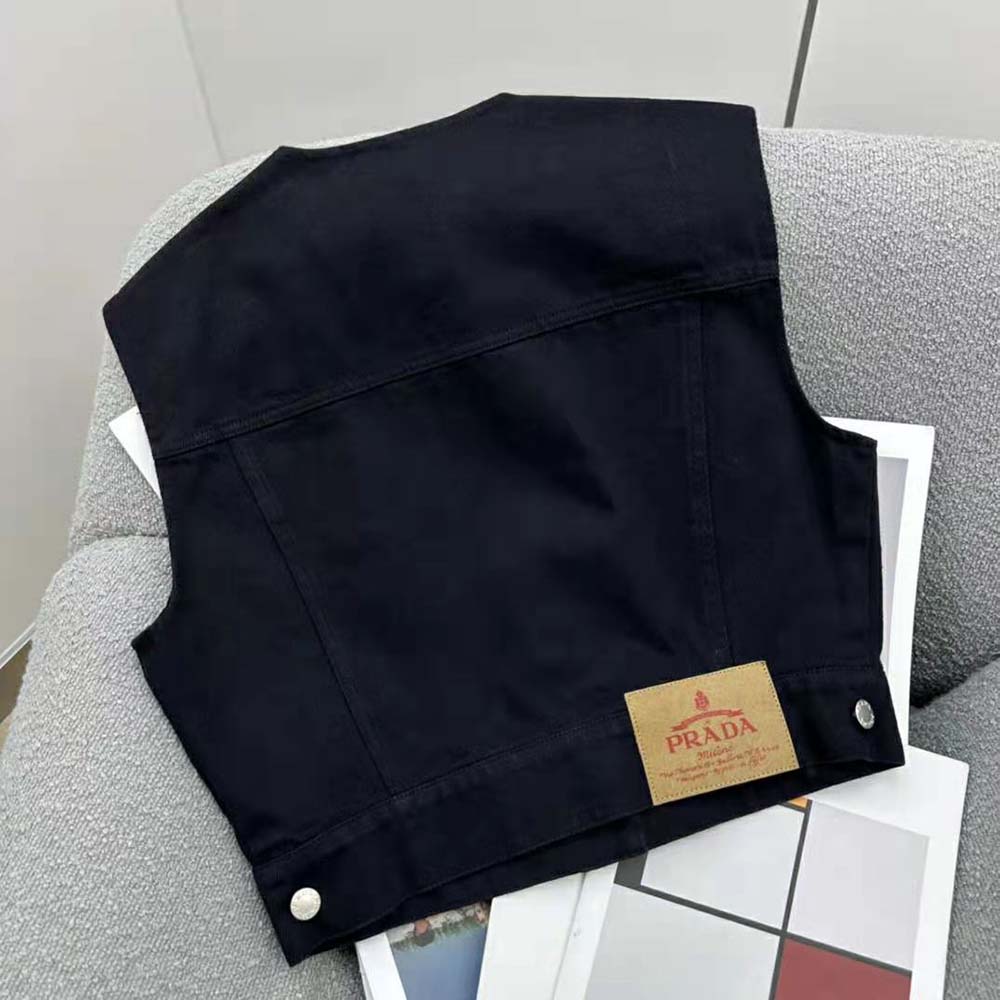 Prada Women Stretch Denim Vest with Triangle Logo - image 4