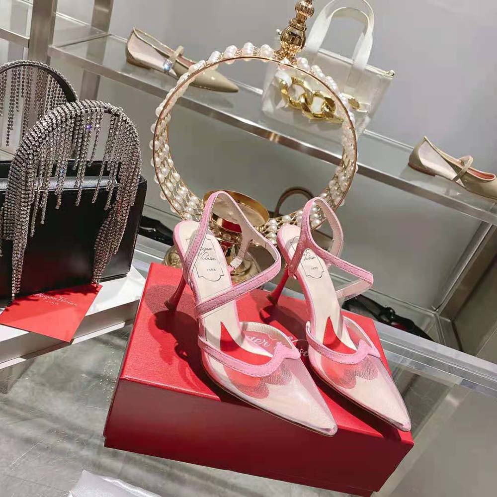 Side profile showing slingback strap of Roger Vivier Women I Love Vivier Pumps