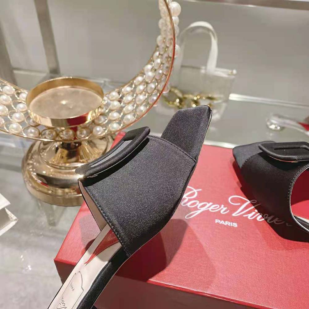 Roger Vivier Women Strass Heel Covered Buckle Mules in Satin-Black - image 9