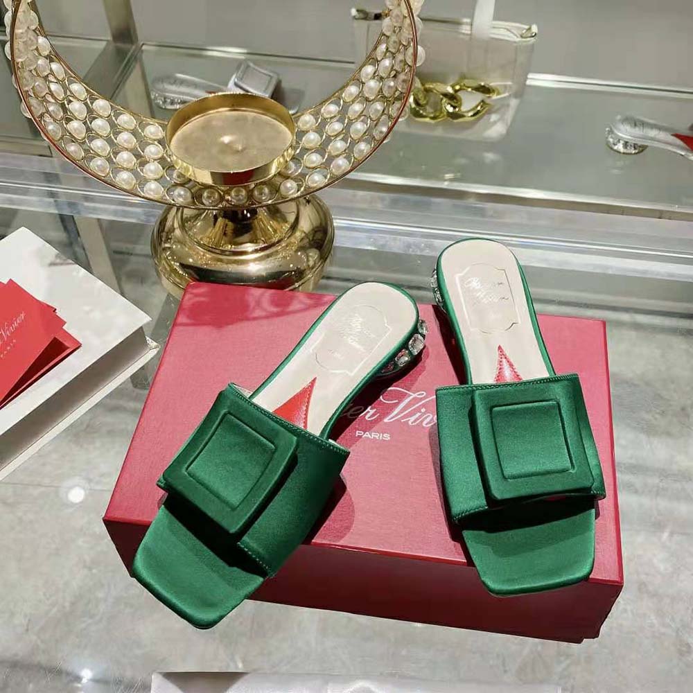 Roger Vivier Women Strass Heel Covered Buckle Mules in Satin-Green - image 4