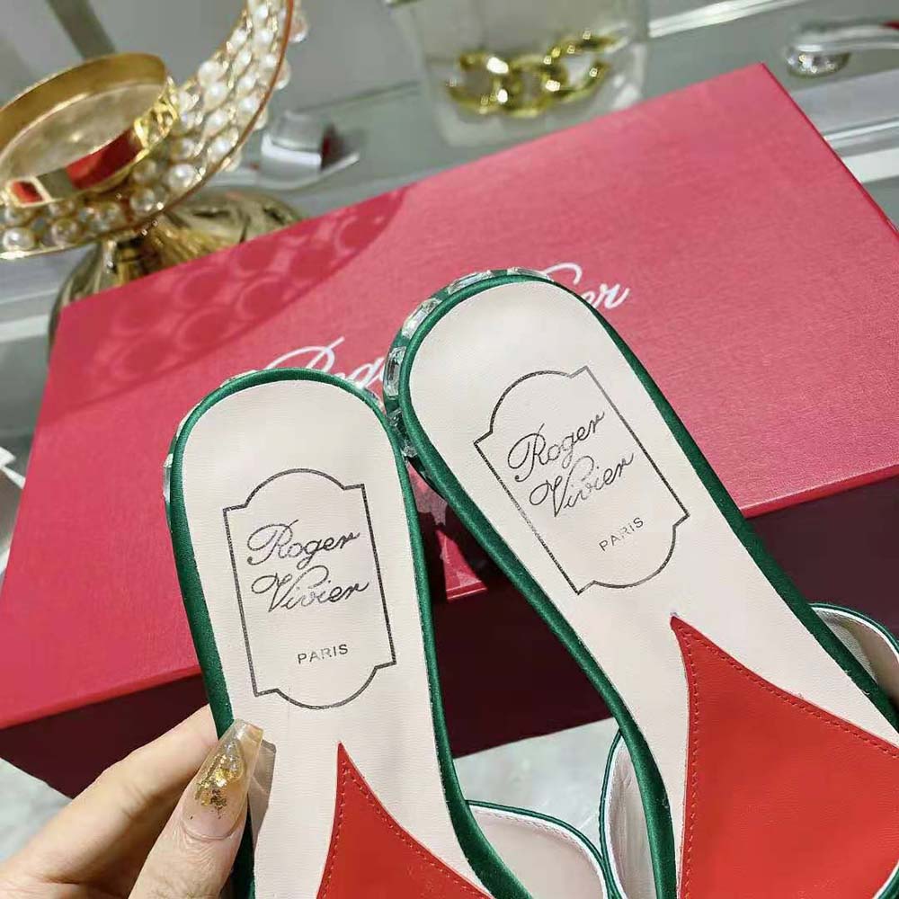 Roger Vivier Women Strass Heel Covered Buckle Mules in Satin-Green - image 9