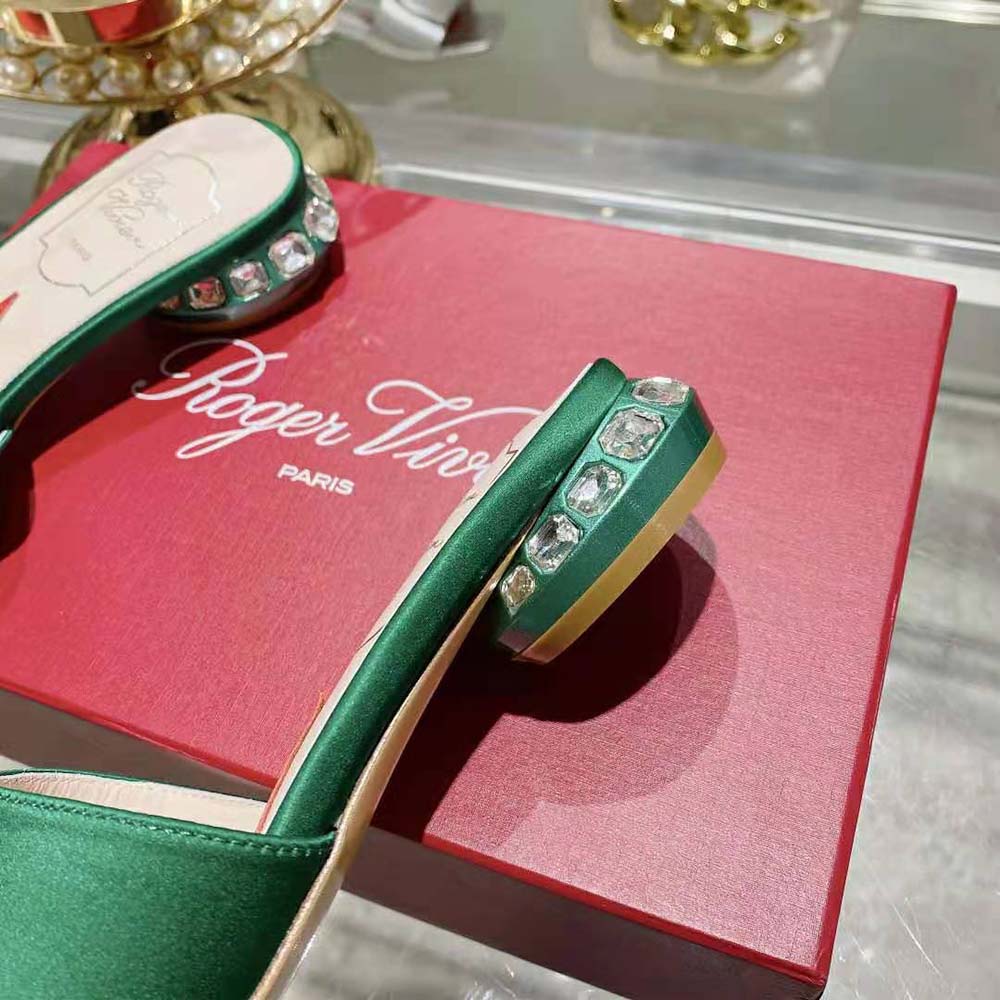 Roger Vivier Women Strass Heel Covered Buckle Mules in Satin-Green - image 10