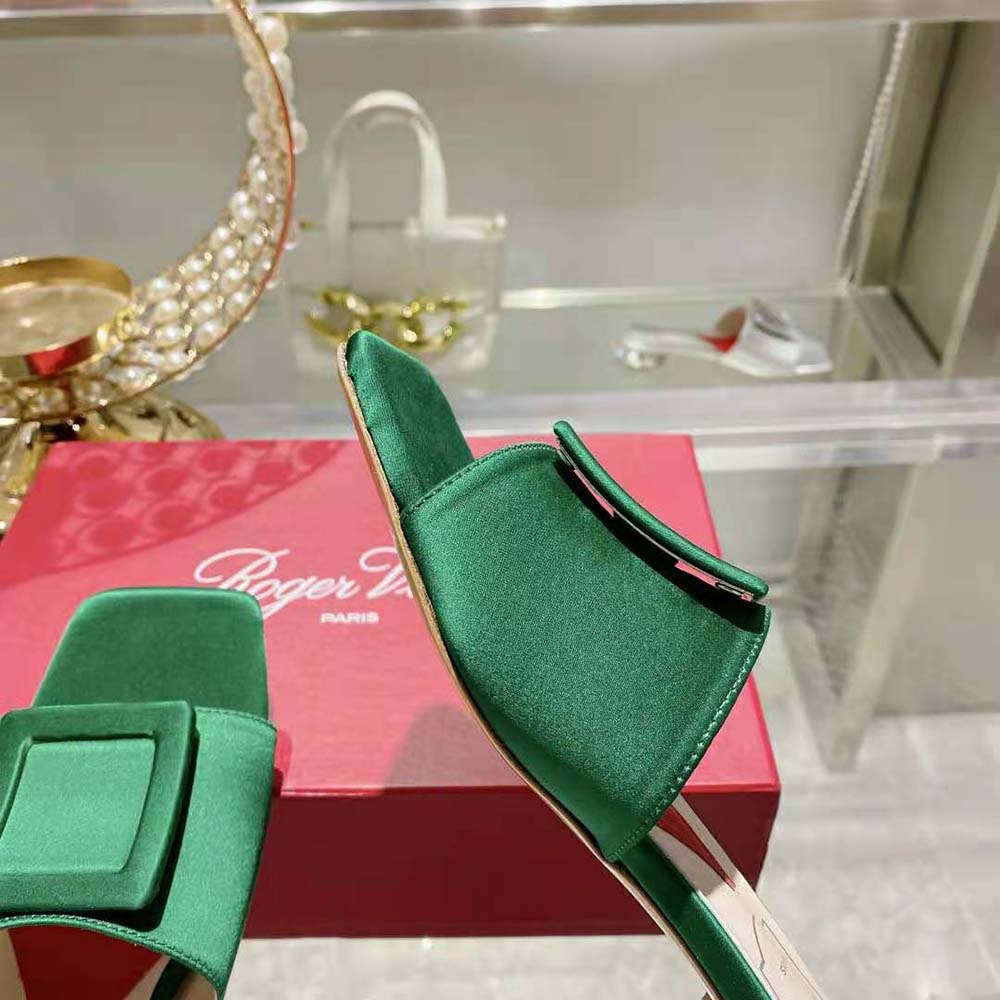Roger Vivier Women Strass Heel Covered Buckle Mules in Satin-Green - image 8