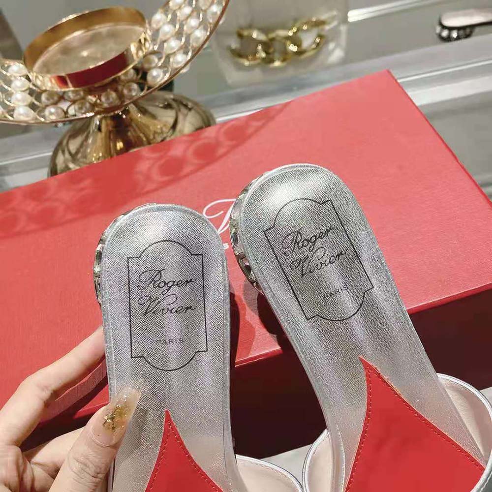 Roger Vivier Women Strass Heel Covered Buckle Mules in Satin-Silver - image 9