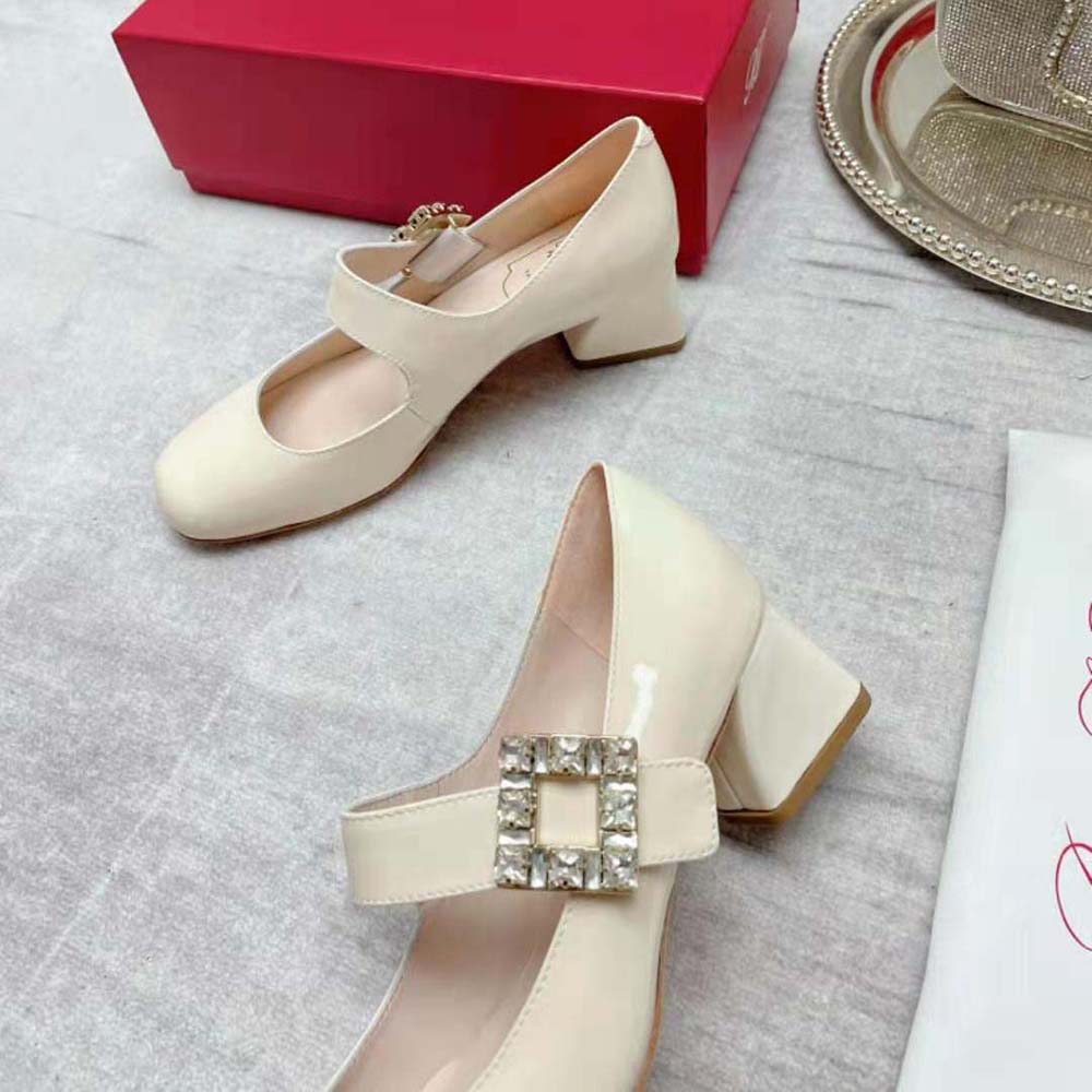 Roger Vivier Women Très Vivier Rhinestone Buckle Babies Pumps-White - image 8