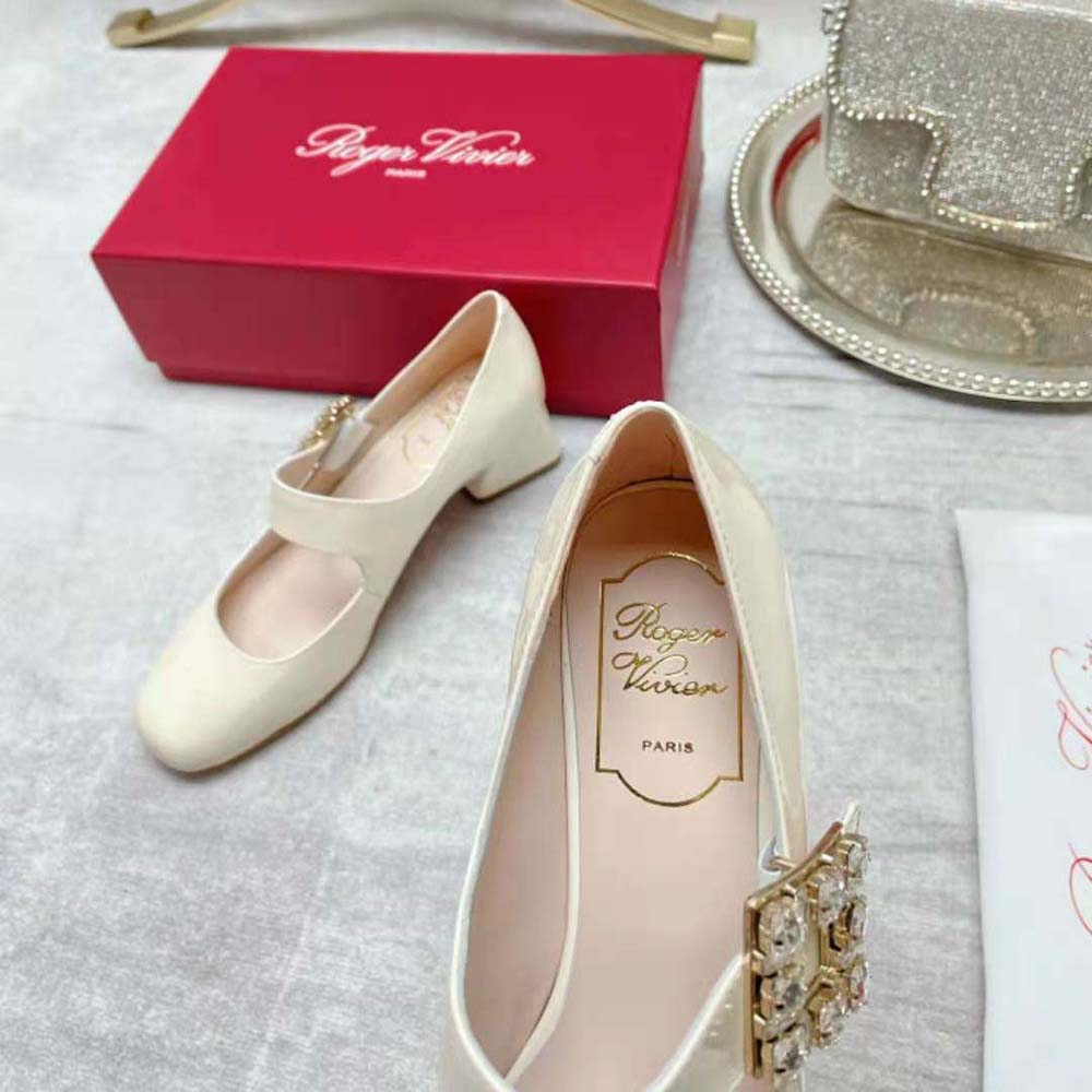 Roger Vivier Women Très Vivier Rhinestone Buckle Babies Pumps-White - image 7
