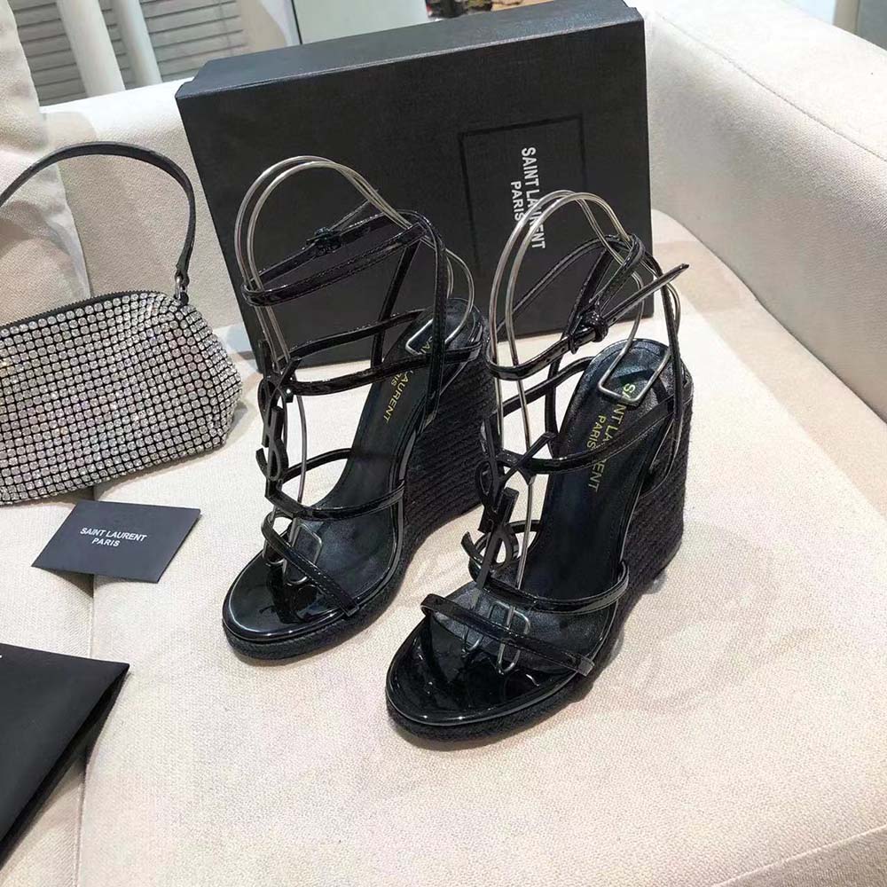 Saint Laurent YSL Women Cassandra Wedge Espadrilles in Leather - image 4