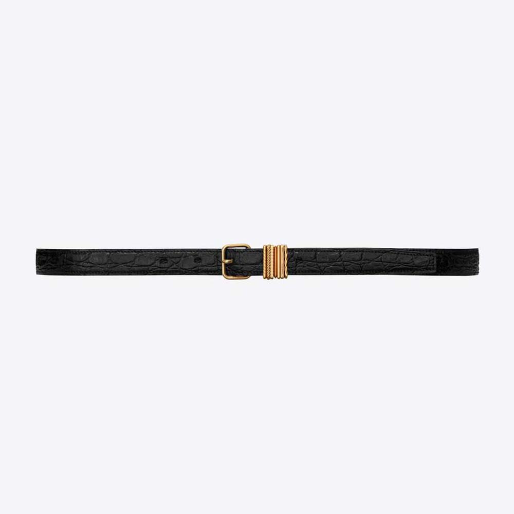 Front view of Saint Laurent YSL Women Hublot Loop Belt black leather