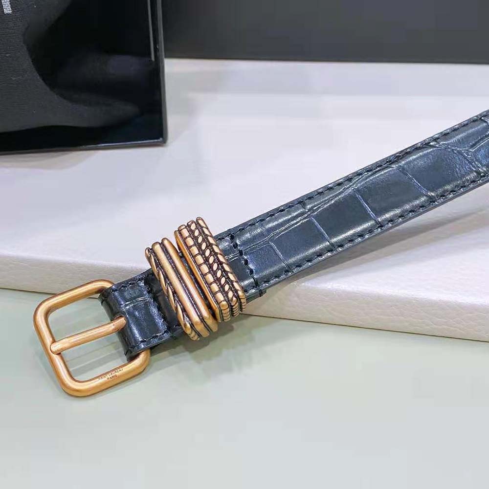 Saint Laurent YSL Women Hublot Loop Belt in Crocodile-Embossed Leather - image 4
