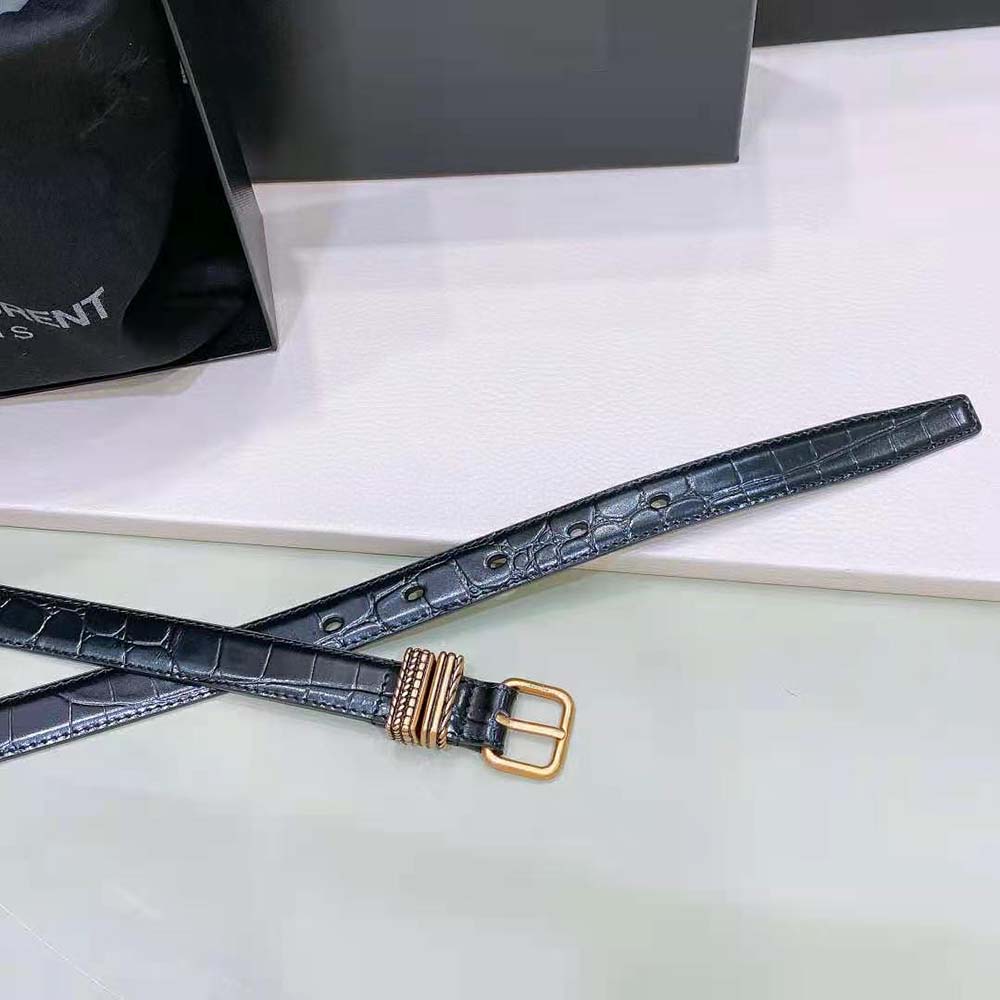 Side angle showing texture of crocodile-embossed leather belt Saint Laurent YSL