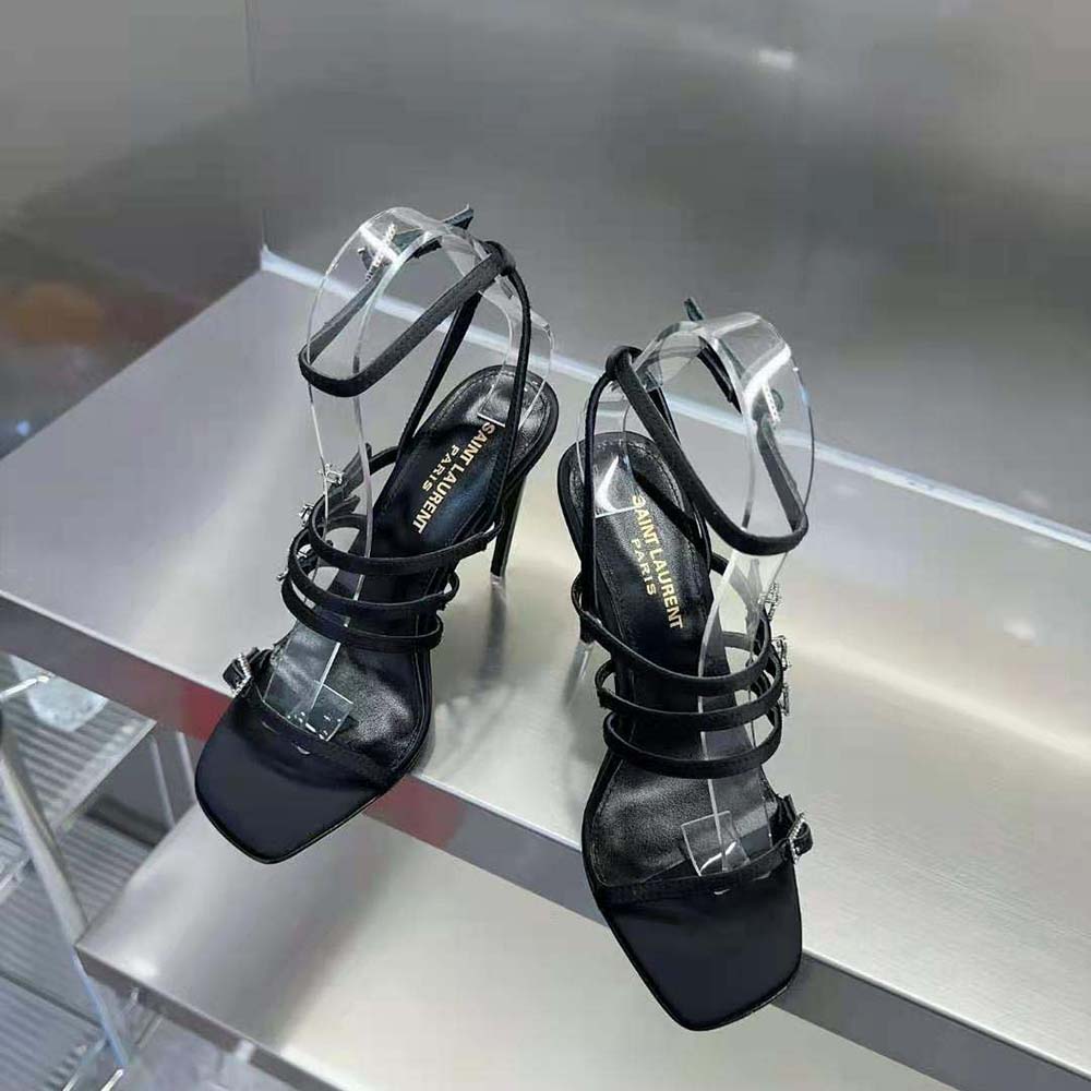 Saint Laurent YSL Women Jerry Sandals in Crepe Satin and Rhinestones - image 4