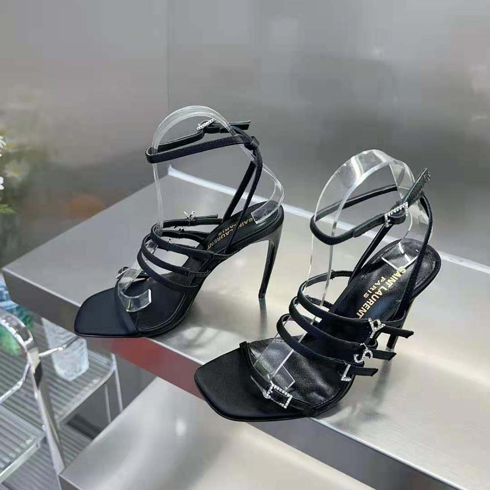 Saint Laurent YSL Women Jerry Sandals in Crepe Satin and Rhinestones - image 6