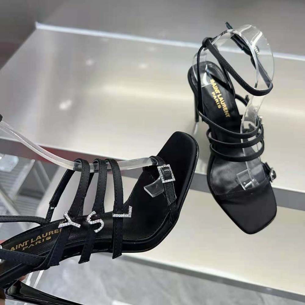 Saint Laurent YSL Women Jerry Sandals in Crepe Satin and Rhinestones - image 7
