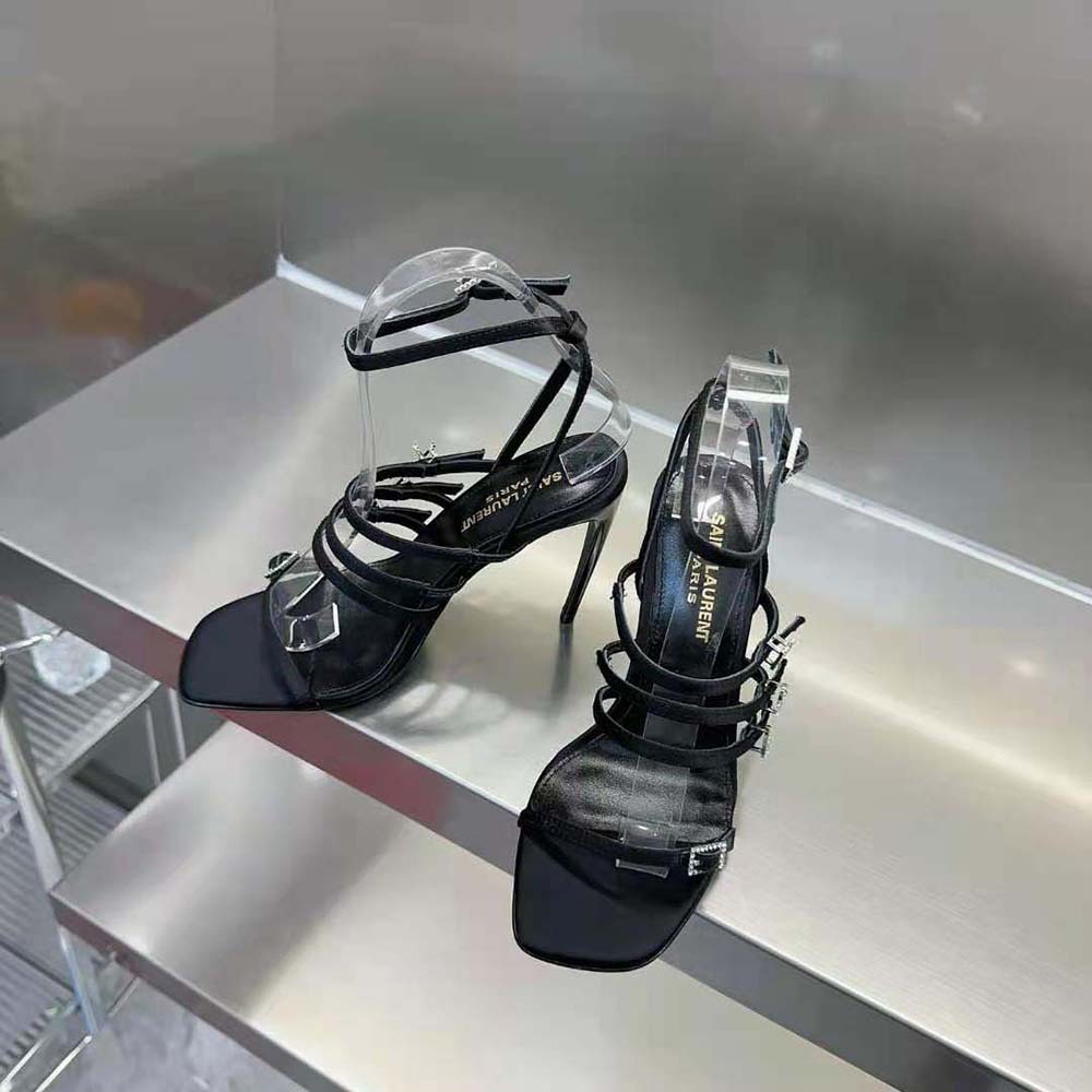 Saint Laurent YSL Women Jerry Sandals in Crepe Satin and Rhinestones - image 5