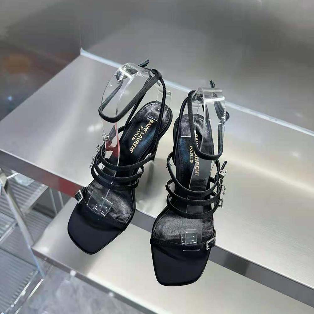 Top-down angle showing open-toe design of Jerry Sandals by Saint Laurent