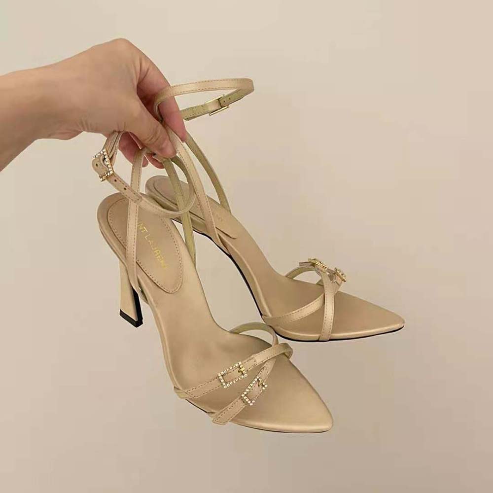 Saint Laurent YSL Women Lila Sandals in Crepe Satin-Beige - image 8