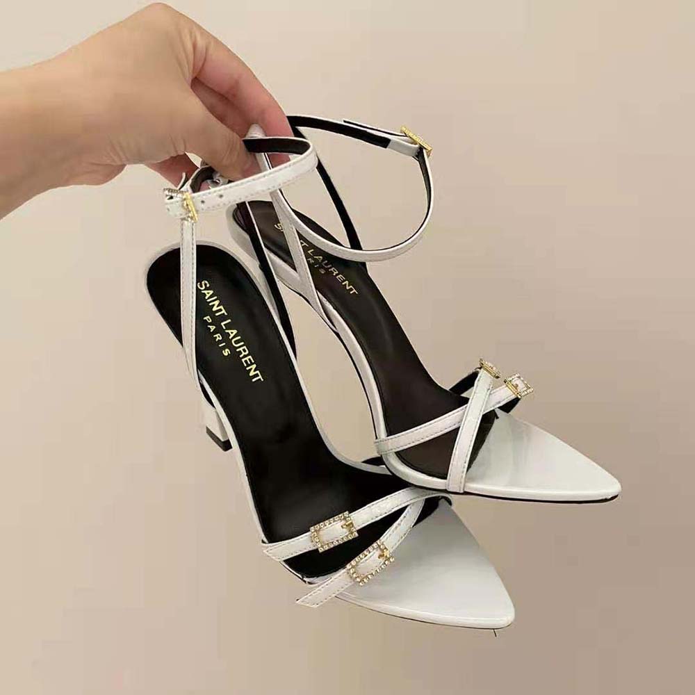Saint Laurent YSL Women Lila Sandals in Crepe Satin-White - image 6