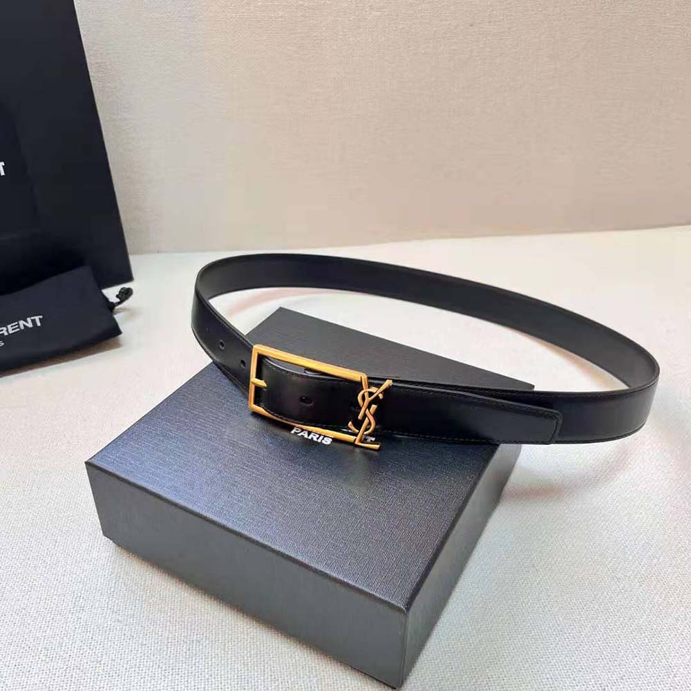 Saint Laurent YSL Women New Cassandre Buckle Belt in Smooth Leather - image 4