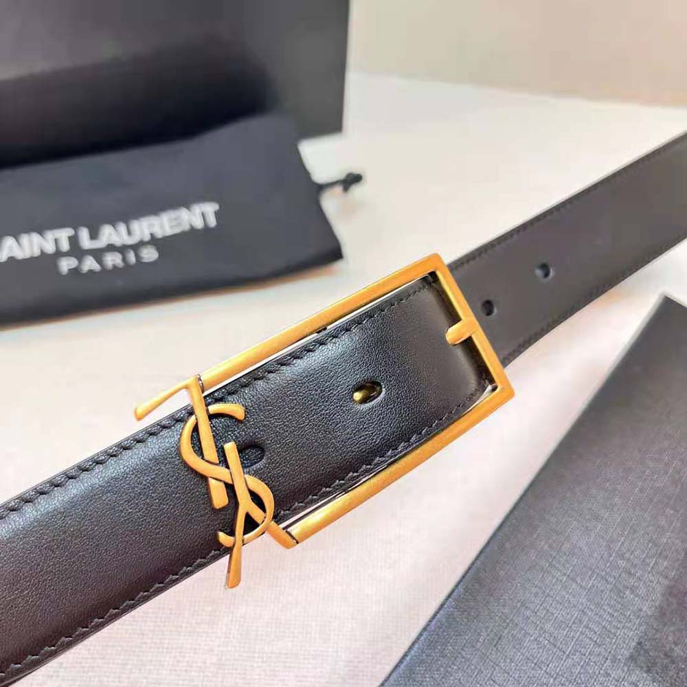 Saint Laurent YSL Women New Cassandre Buckle Belt in Smooth Leather - image 6