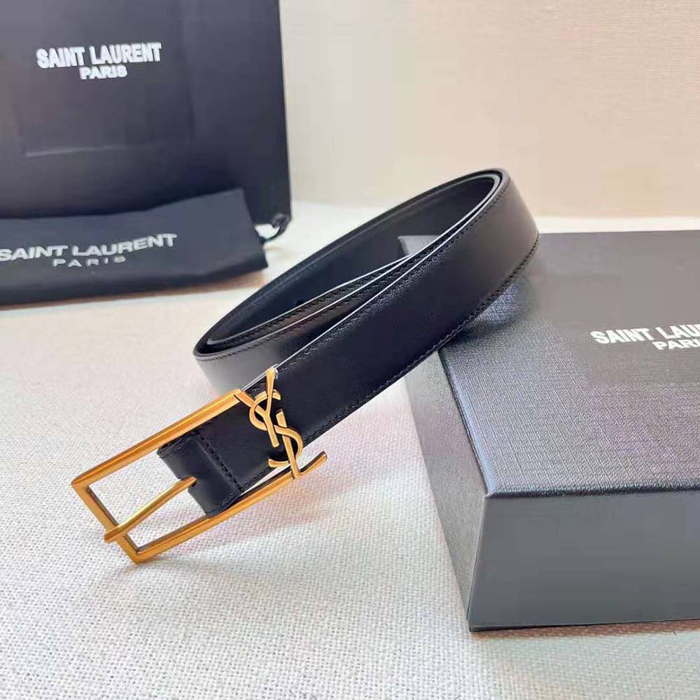 Saint Laurent YSL Women New Cassandre Buckle Belt in Smooth Leather - image 5
