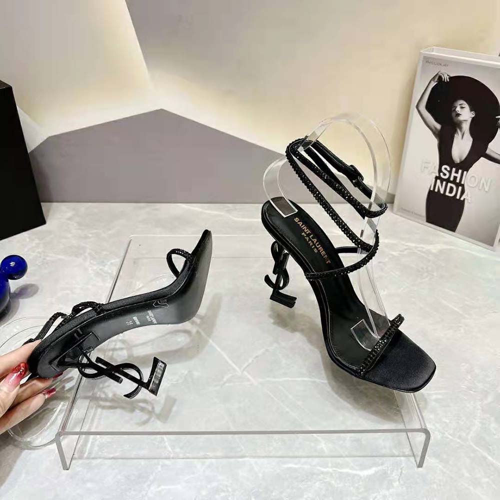 Saint Laurent YSL Women Opyum Sandals in Crepe Satin and Rhinestones - image 9