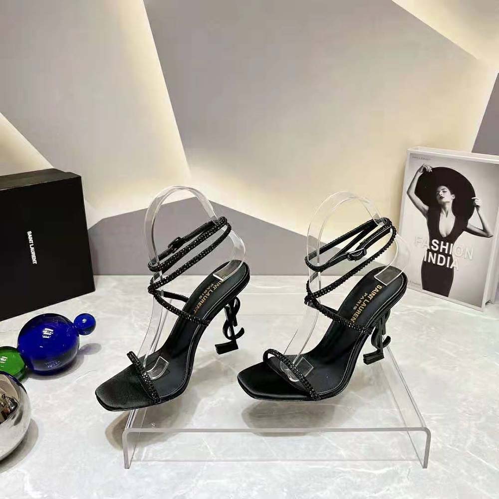 Saint Laurent YSL Women Opyum Sandals in Crepe Satin and Rhinestones - image 4
