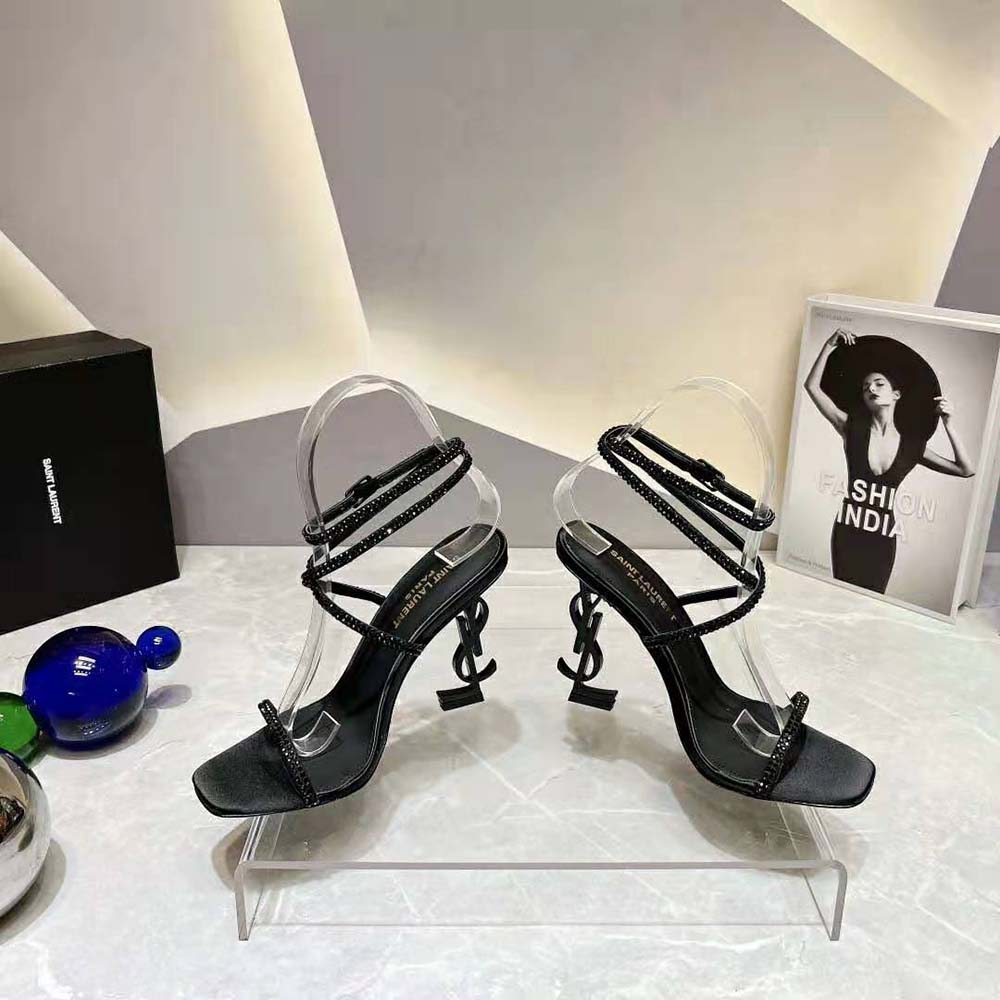 Saint Laurent YSL Women Opyum Sandals in Crepe Satin and Rhinestones - image 6