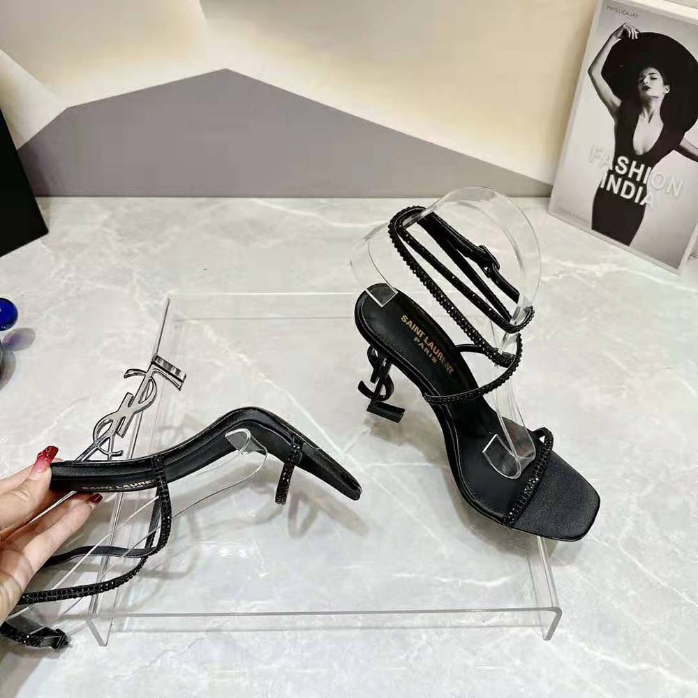 Saint Laurent YSL Women Opyum Sandals in Crepe Satin and Rhinestones - image 10