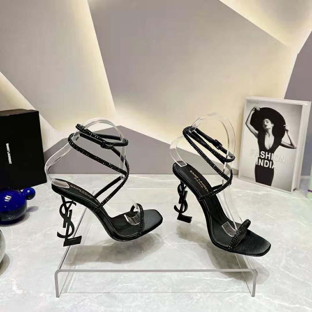Saint Laurent YSL Women Opyum Sandals in Crepe Satin and Rhinestones - image 5