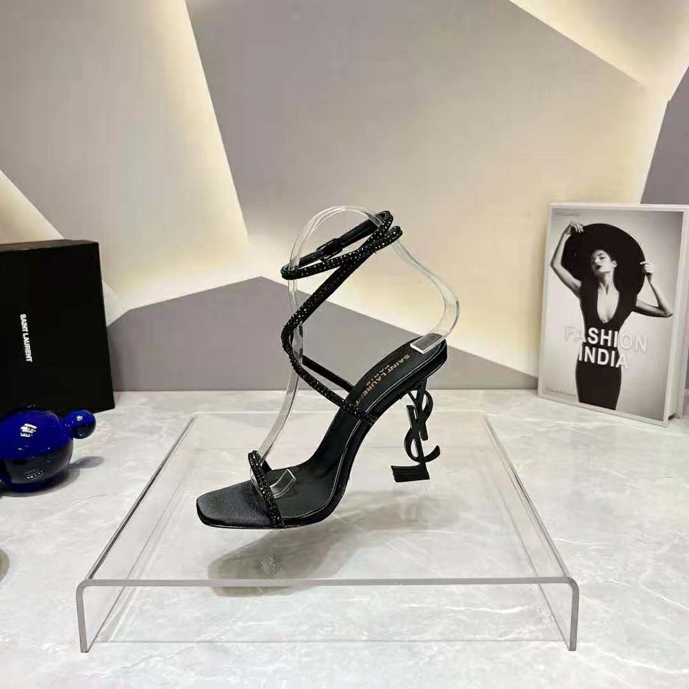 Saint Laurent YSL Women Opyum Sandals in Crepe Satin and Rhinestones - image 8
