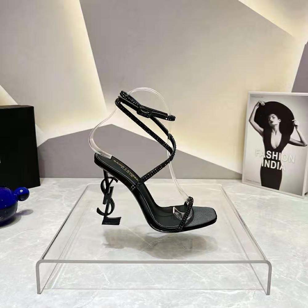 Saint Laurent YSL Women Opyum Sandals in Crepe Satin and Rhinestones - image 7