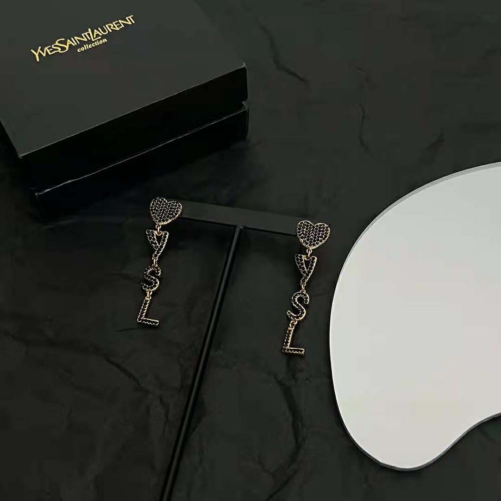 Saint Laurent YSL Women Opyum YSL Heart Earrings in Metal and Crystal - image 4