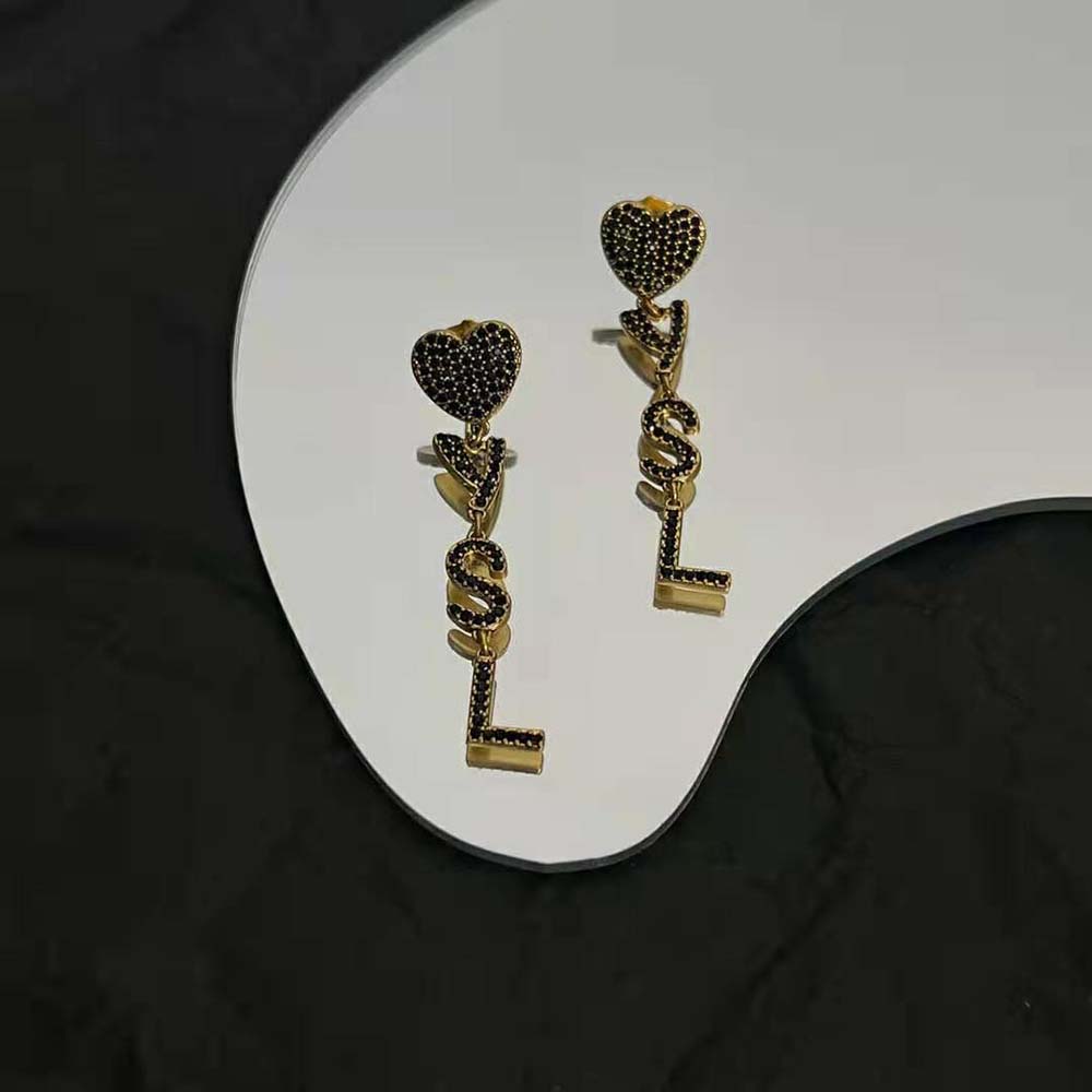 Saint Laurent YSL Women Opyum YSL Heart Earrings in Metal and Crystal - image 5