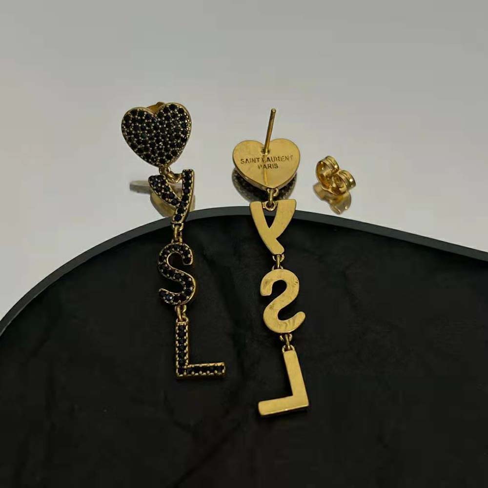 Saint Laurent YSL Women Opyum YSL Heart Earrings in Metal and Crystal - image 7