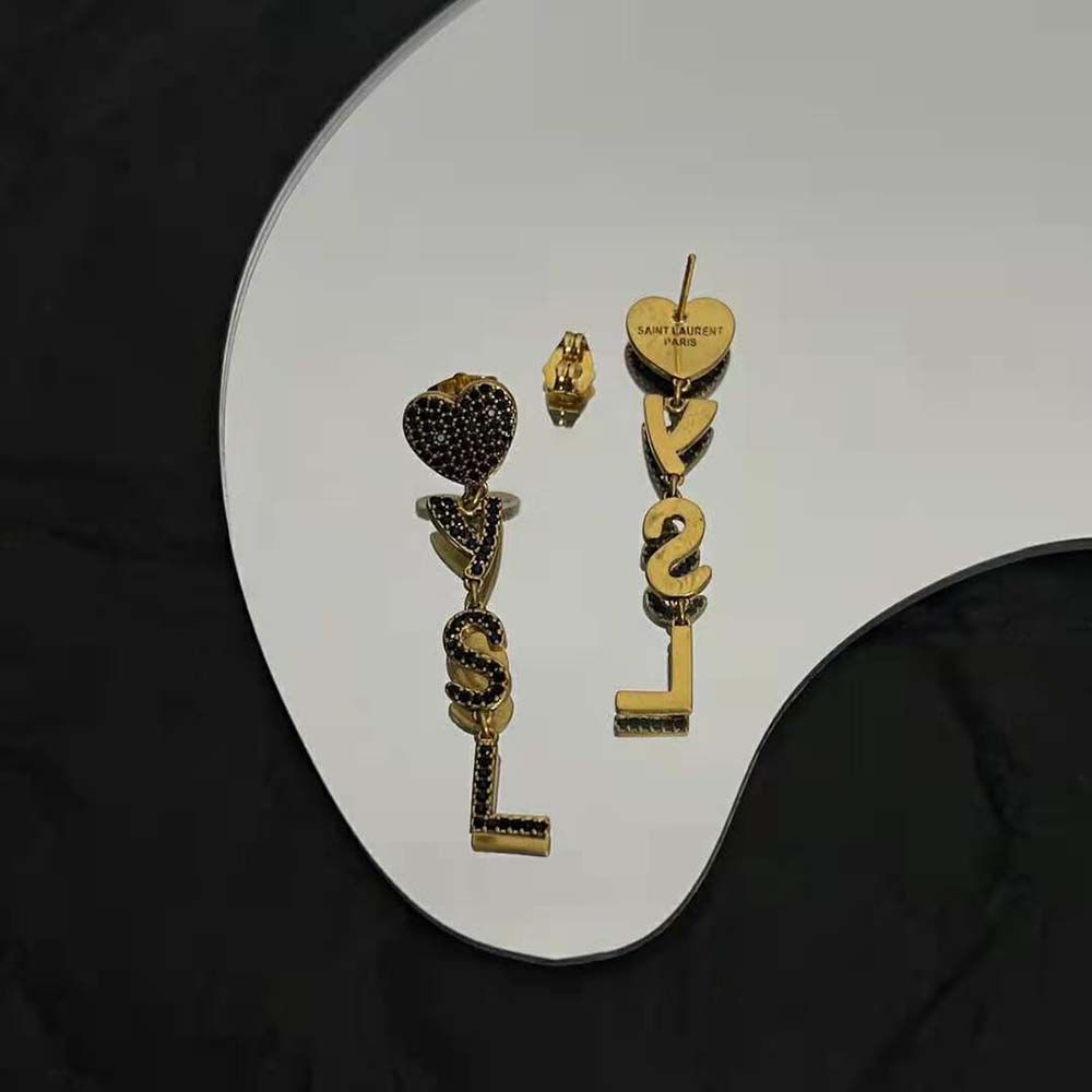 Saint Laurent YSL Women Opyum YSL Heart Earrings in Metal and Crystal - image 6