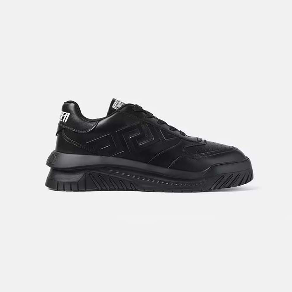 Side profile of Versace Men Greca Odissea Sneakers-Black showing Greca emblem