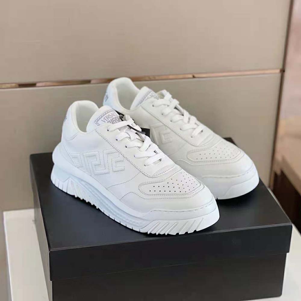 Top-down shot of Versace Men Greca Odissea Sneakers-White lace-up closure