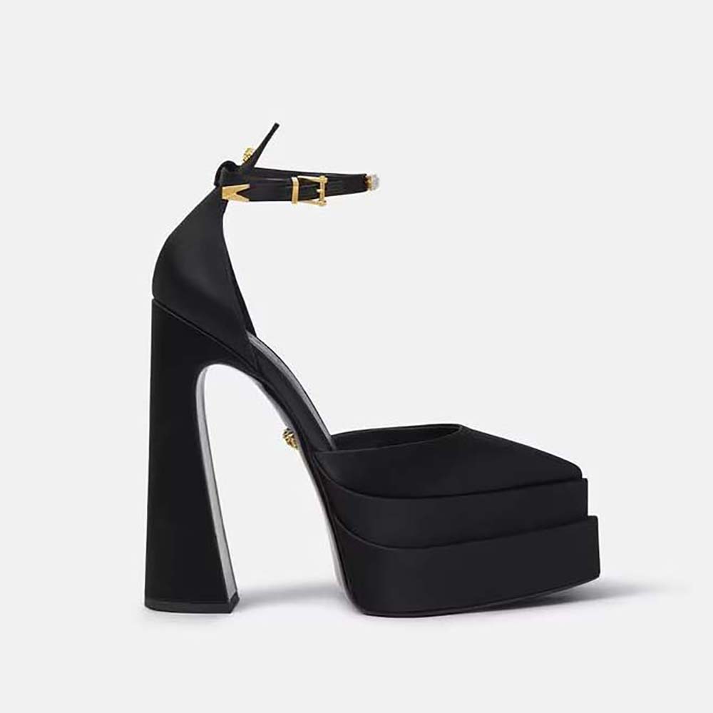Side profile of Versace Women Aevitas Pointy Platform Pumps 16cm heel