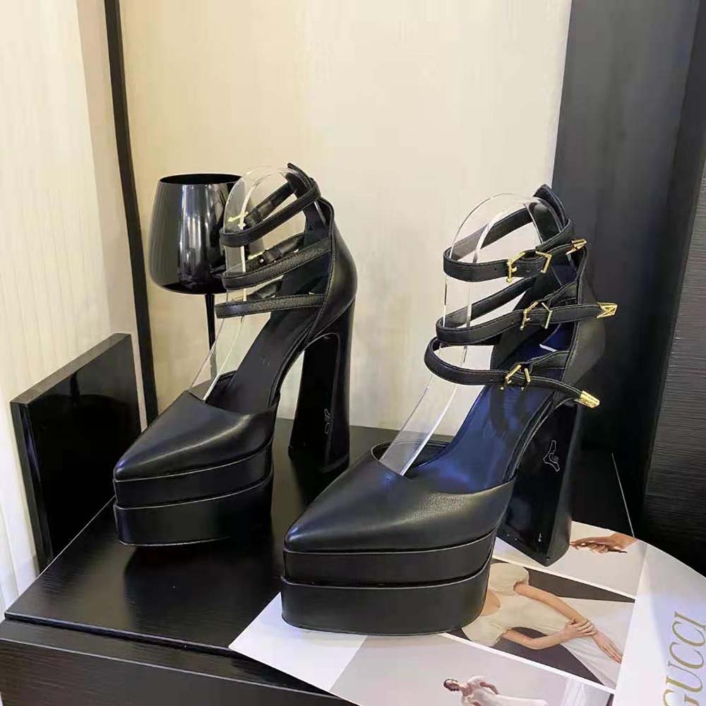 Versace Women Aevitas Pointy Platform Pumps in 16cm Heel Height-Black - image 4
